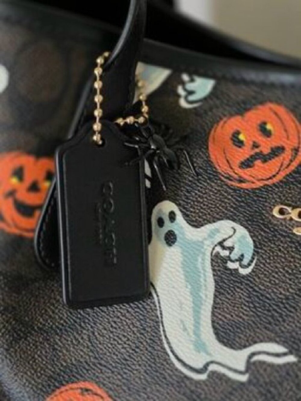 NWT Coach City Tote Bag With Pumpkin Halloween Print CCE69 In Walnut Black - Picture 3 of 3